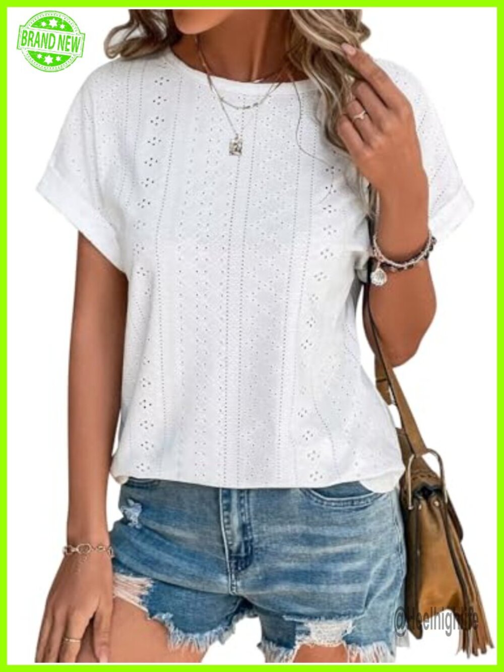 Women's Eyelet Embroidery Tunic Top Batwing Sleeve Loose Summer Blouse